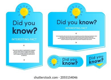 Did you know label and card set for life hacks, advertising, education, business, interesting funny facts, learning, education, expert tutorial, wise council, blog label, social media. Vector