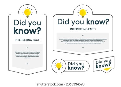 Did you know label and card set for life hacks, advertising, education, business, interesting funny facts, learning, education, expert tutorial, wise council, blog label, social media. Vector