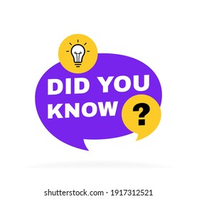 Did You Know label design with light bulb and question mark. Banner design. Vector illustration.