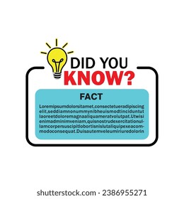 Did You Know label design with light bulb and rays. concept of wise council or funny facts for learning and expert tutorial