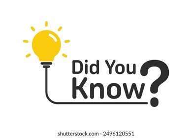 Did You Know label design with light bulb and rays. template post icon for social media background, fun fact blank template fyi vector with lightbulb idea and cable symbol element