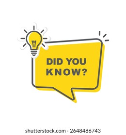 Did You Know, label, design with light bulb. 