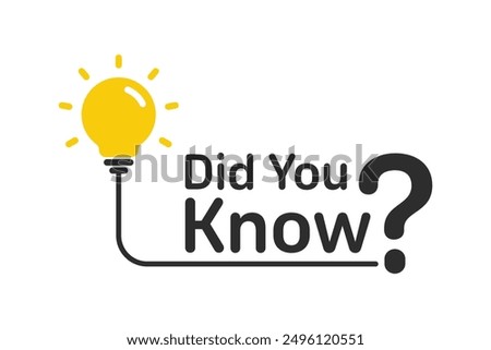 Did You Know label design with light bulb and rays. template post icon for social media background, fun fact blank template fyi vector with lightbulb idea and cable symbol element