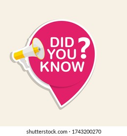 Did you know label sticker with speech bubble and megaphone. Vector Illustration EPS10