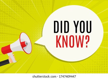 Did you know label sticker with speech bubble and megaphone. Vector Illustration EPS10