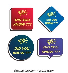 Did you know labels. Interesting facts speech bubbles, knowledge base label and social media