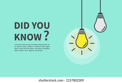 Did you know with Light bulb on green background. Creative idea and inspiration concept. Vector illustration