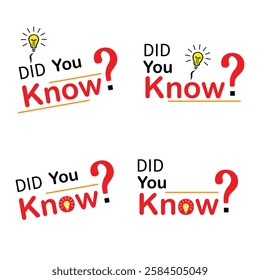 Did you know, Light lamp bulb on white background with red and black colour, advice and idea for business and advertising. Creative idea poster, Vector illustration, EPS 10