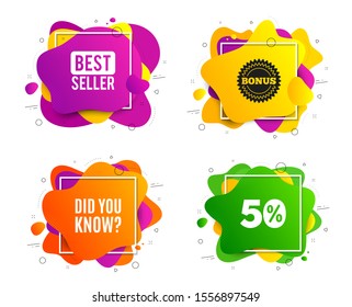 Did you know. Liquid shape, various colors. Special offer question sign. Interesting facts symbol. Geometric vector banner, square frames. Did you know text. Gradient shape badge. Vector