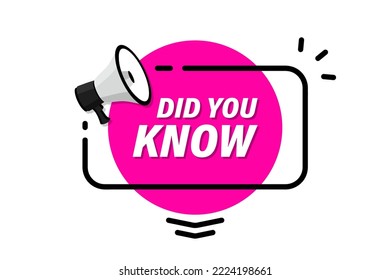 Did You Know. Megaphone with did you know badge. Label for business, marketing and advertising. Interesting facts, knowledge base label and social media faq banner. Vector illustration