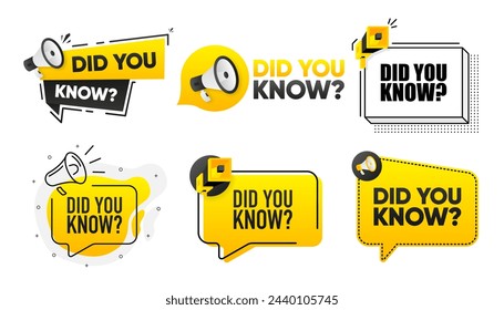 Did You Know. Megaphone label collection with text. Marketing and promotion. Vector Illustration.