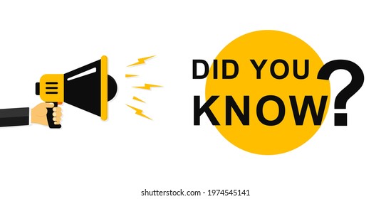 Did you know. Megaphone with speech bubble Did you know. Speaker. Loudspeaker. Marketing and advertising tag. Banner for business, advertising, marketing. Vector illustration. EPS 10