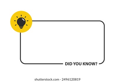 Did You Know message buble label design with light bulb and rays. template post icon for social media background, fun fact blank template fyi vector with lightbulb idea and cable symbol element