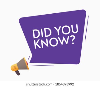 Did you know message question with megaphone text bubble vector icon, attention to facts or some information label sign modern trendy design