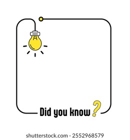 Did you know minimal square banner templates flat vector, Hanging light bulb and Frame for inserting text for advertising purposes. vector illustration.