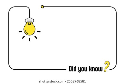 Did you know minimal square banner templates flat vector, Hanging light bulb and Frame for inserting text for advertising purposes. vector illustration.