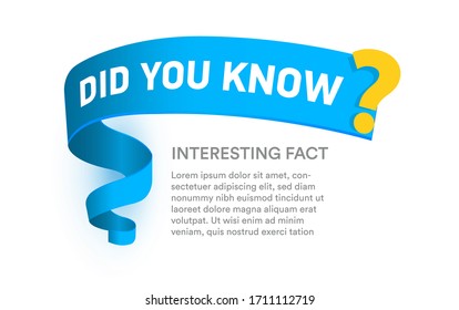 Did you know question banner template, blue creative ribbon for title of text block, interesting fact popup window template