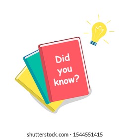 Did you know question. Book with text. Flat vector illustration on white background