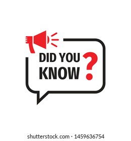 Did You Know Question - concept banner design with loudspeaker icon. Vector illustration on white background. 