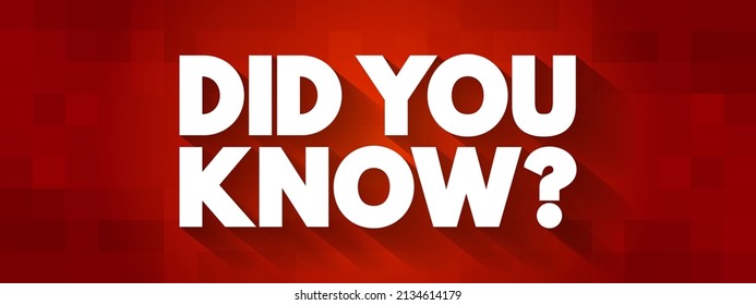 Did You Know Question is a phrase used to introduce a piece of information or a fact that the speaker believes may be surprising or interesting to the listener, text concept background