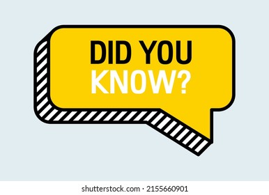 Did you know question in speech bubble icon. Yellow education vector banner.