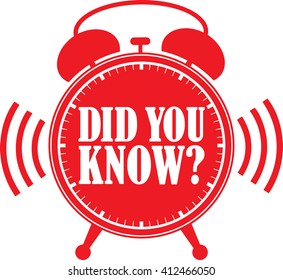 Did you know red alarm clock, vector illustration