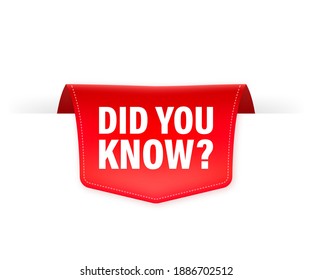 Did you know red ribbon in 3D style on white background. Vector illustration.