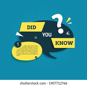 ¿Conocías burbujas de voz redondas y en estilo de corte de papel? Prueba muestra la pegatina amarilla en el estilo memphis retro. Banner de los años 90 con signo de interrogación y formas geométricas. Ilustración de la tarjeta vector.