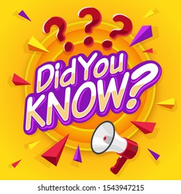 Did you know. Speech bubble with question mark banner. Marketing business and advertising in social media. Interesting fact vector signs of idea and attention concept