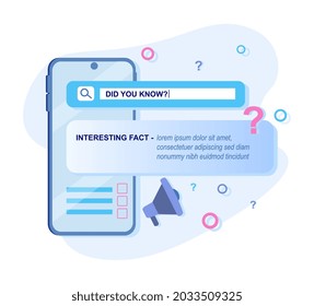 ¿Conocías burbuja de habla con altavoz y signo de interrogación? Imágenes prediseñadas para un interesante sitio web de hechos. Ilustración plana concepto vectorial diseño de afiche web aislado en fondo blanco