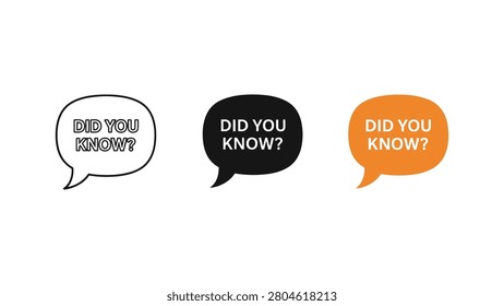 Did you know speech bubble icon set in outline black and orange styles with question information communication