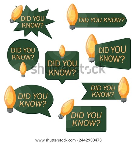 Did You Know speech bubble design with light bulbs. Logo design collection. Set of isolated vector illustration templates. Information icons