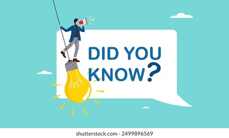 did you know template design, fun fact, expert information, explanation or solution, idea or advice message, useful knowledge or wisdom, useful tip, man talk on megaphone on did you know speech bubble