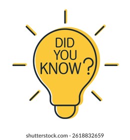 Did you know text with light bulb label concept.Vector linear illustration icon isolated on white background.