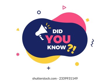 Did you know text on a fluid trendy shape with geometric elements and a megaphone. Vector design banner isolated for curiosity, knowledge, quiz games, trivia and other concepts