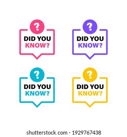 Did you know vector badge isolated on white background. Set badge with typography for article about interesting facts or life hacks. Label for blog and social media.