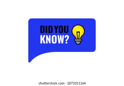 Did you know vector icon with bulb and text. Message balloon for fun fact or interesting fact. Vector illustration and did you know banner.