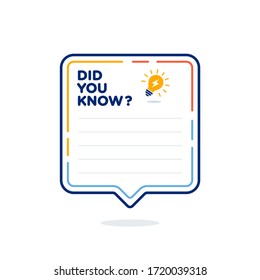 Did You Know Vector Template Post Icon For Soicial Media Background, Fun Fact Blank Template Fyi Vector