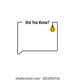 Did You Know Vector Template Post With Idea Bulb Light Icon For Social Media Background, Fun Fact Blank Template Fyi Vector