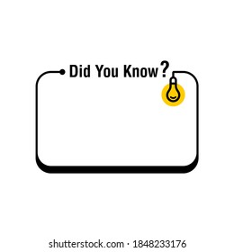 Did you know vector template post with idea bulb light icon for soicial media background, fun fact blank template fyi vector