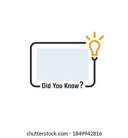 Did You Know Vector Template Post Icon For Soicial Media Background, Fun Fact Blank Template Fyi Vector With Lightbulb Idea And Cable Symbol Elemen