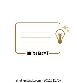 Did you know vector template post with idea bulb light icon for social media background, fun fact blank template fyi vector