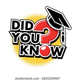 Did you know. Web banner, idea box, quote for interesting fact with academic cylinder and question mark. Vector in comic book style on transparent background
