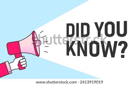 Did you know web banner. Poster with text with hand holding megaphone. Flat vector illustration.