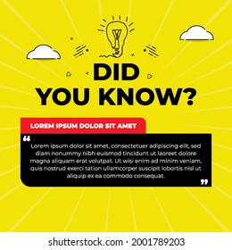 Did you know. Yellow banner with light bulb
.can be used for Interesting facts
Special offer question sign, knowledge fact. template with space text