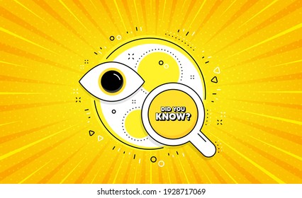 Did you know. Yellow vector button with search glass. Special offer question sign. Interesting facts symbol. Did you know line icon. Abstract yellow background. Vector