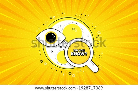 Did you know. Yellow vector button with search glass. Special offer question sign. Interesting facts symbol. Did you know line icon. Abstract yellow background. Vector