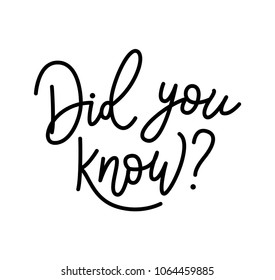 Did you know? Lettering text. Vector illustration. Heading rubric Did you know? for site blog newspaper or magazine.