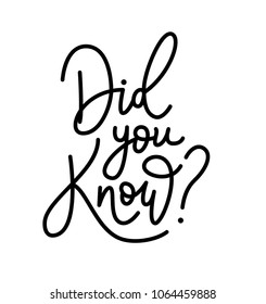 Did you know? Lettering text. Vector illustration. Heading rubric Did you know? for site blog newspaper or magazine.