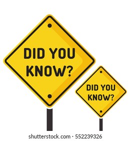 Did you know? Road sign icon. Flat vector illustration on white background.